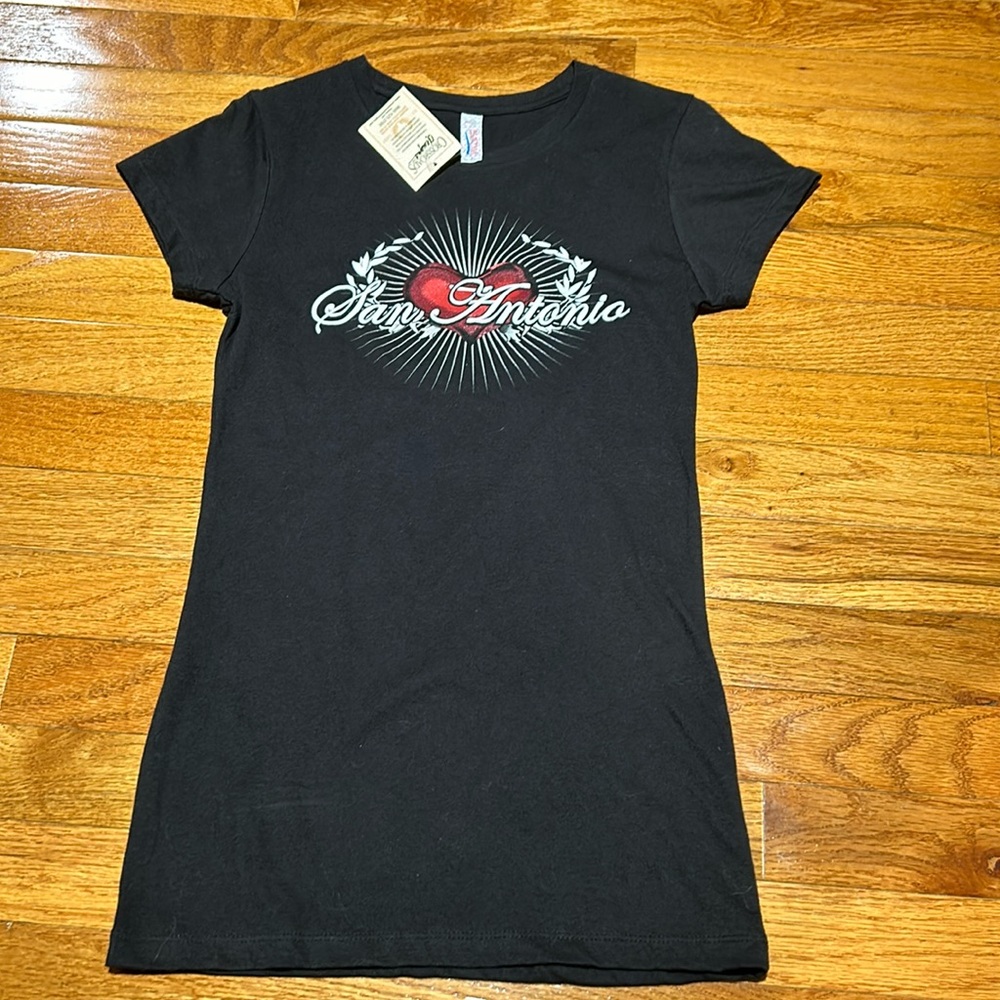 San Antonio short sleeve black top. Size small